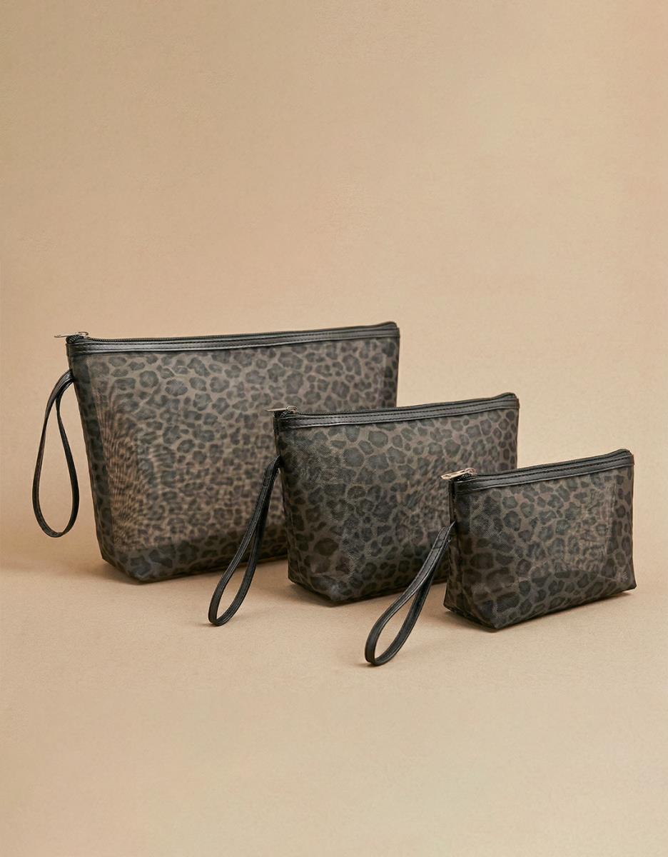 TRIO NECESSAIRES TELA ANIMAL PRINT SHOULDER