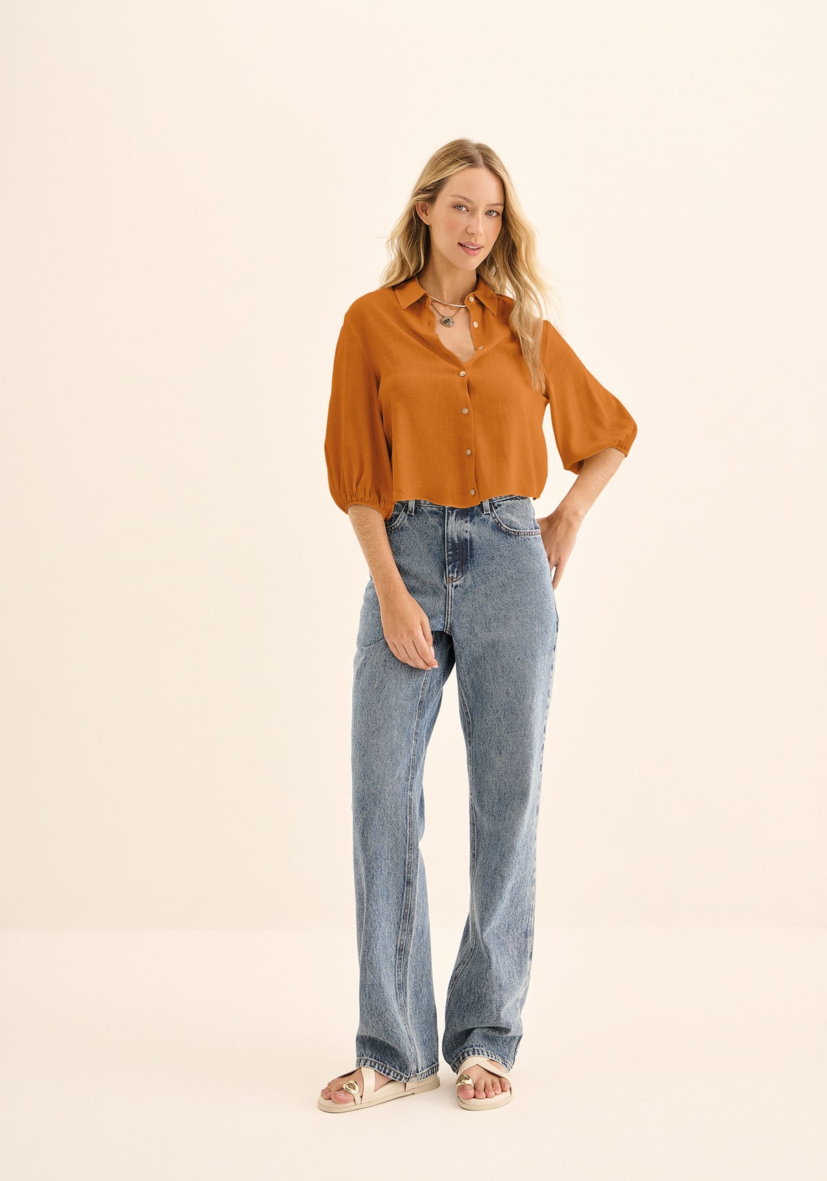 CAMISA MANGA 3/4 EM VISCOSE LEZ A LEZ