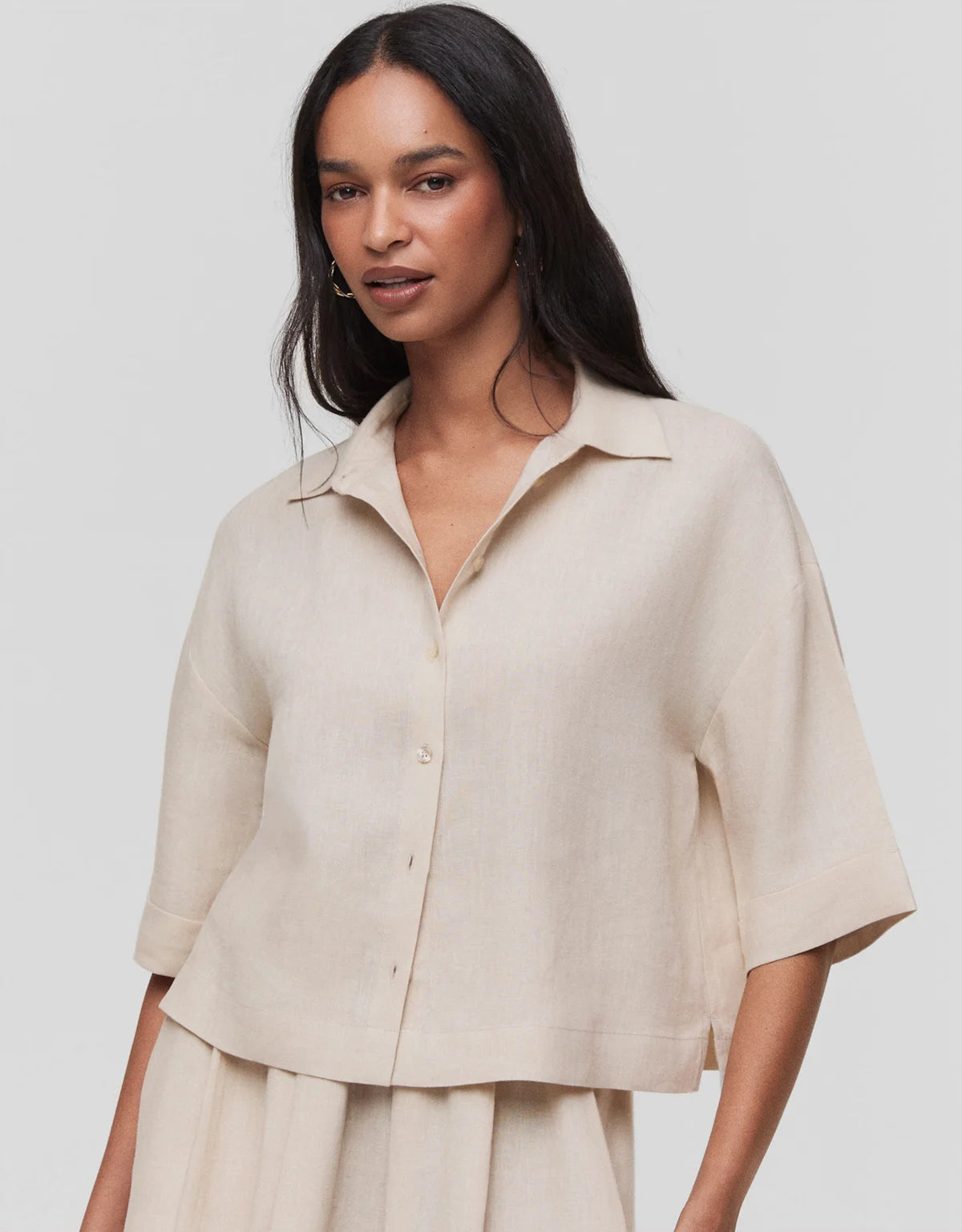 CAMISA LINHO MANGA CURTA SHOULDER