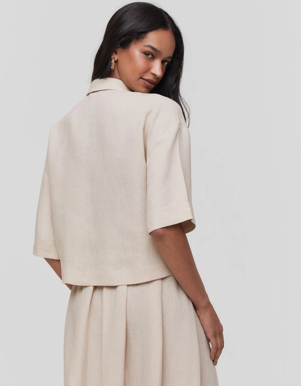 CAMISA LINHO MANGA CURTA SHOULDER