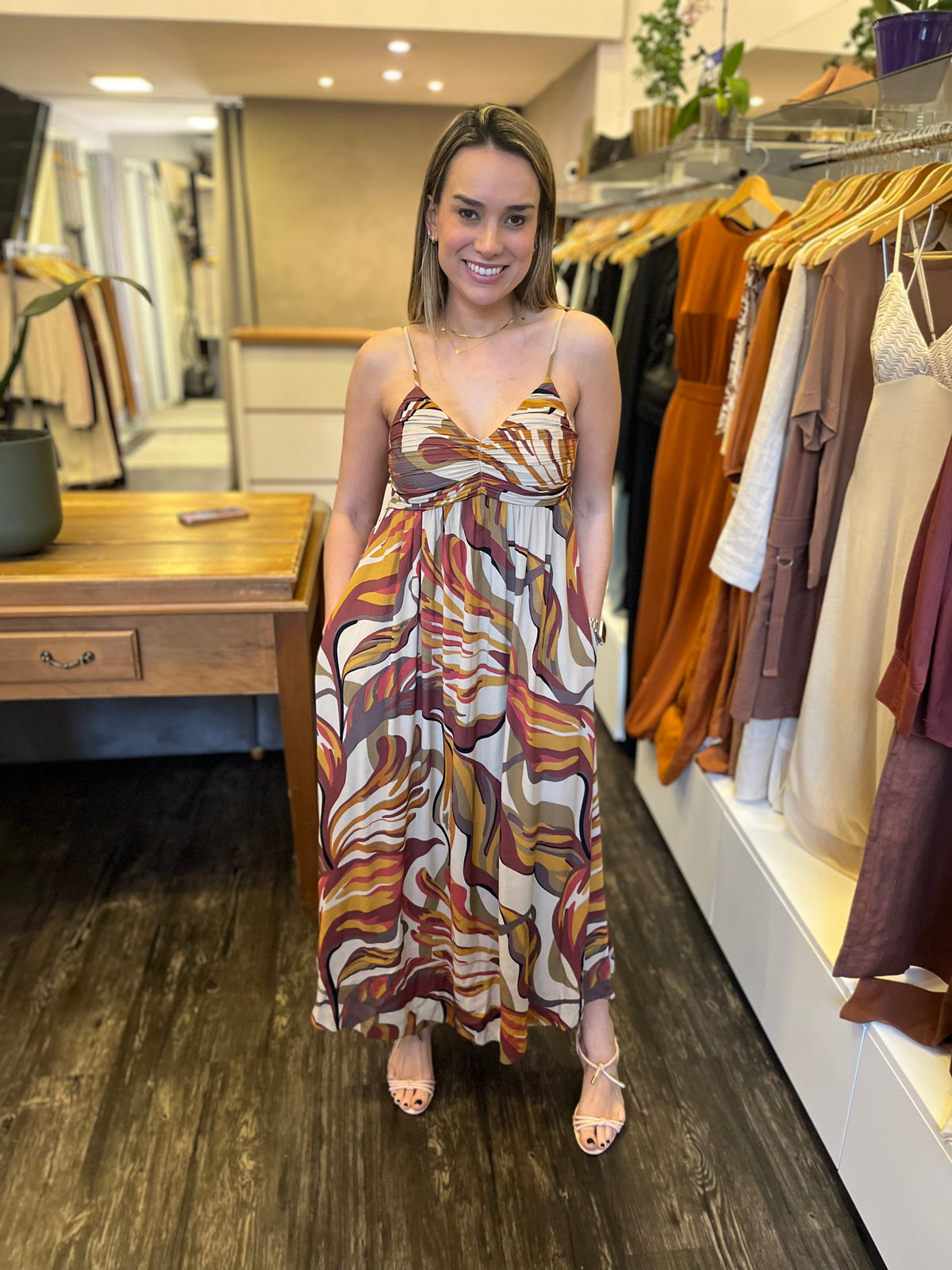 VESTIDO FOLHAGEM CAMUFLAGEM SHOULDER