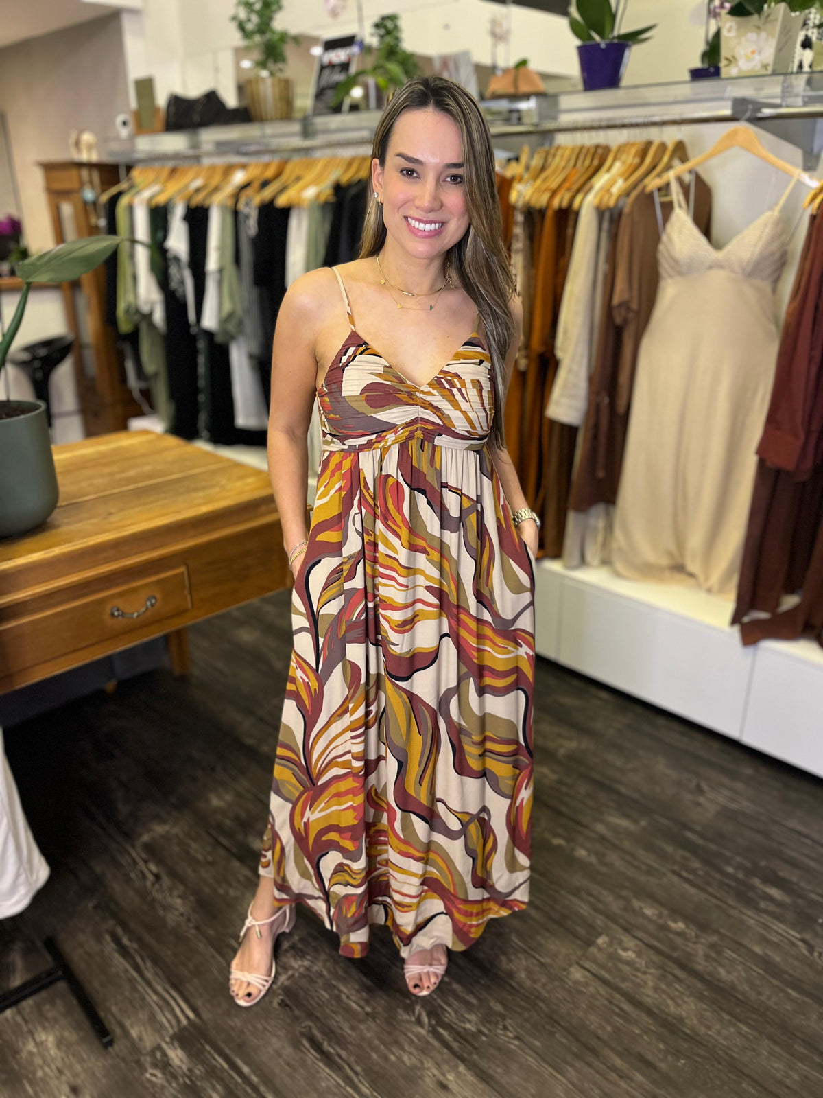VESTIDO FOLHAGEM CAMUFLAGEM SHOULDER