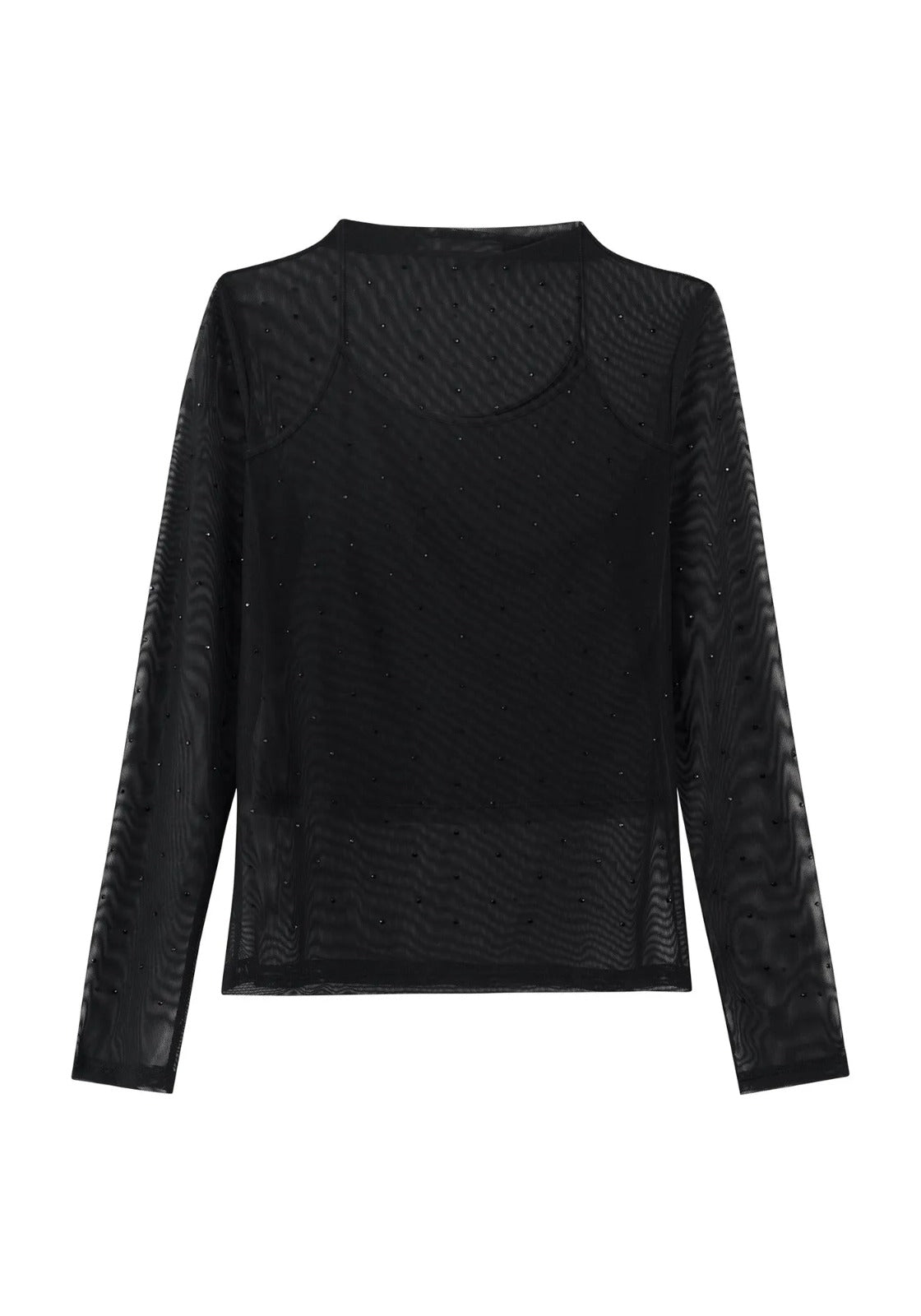 Blusa de manga longa com gola alta em tule