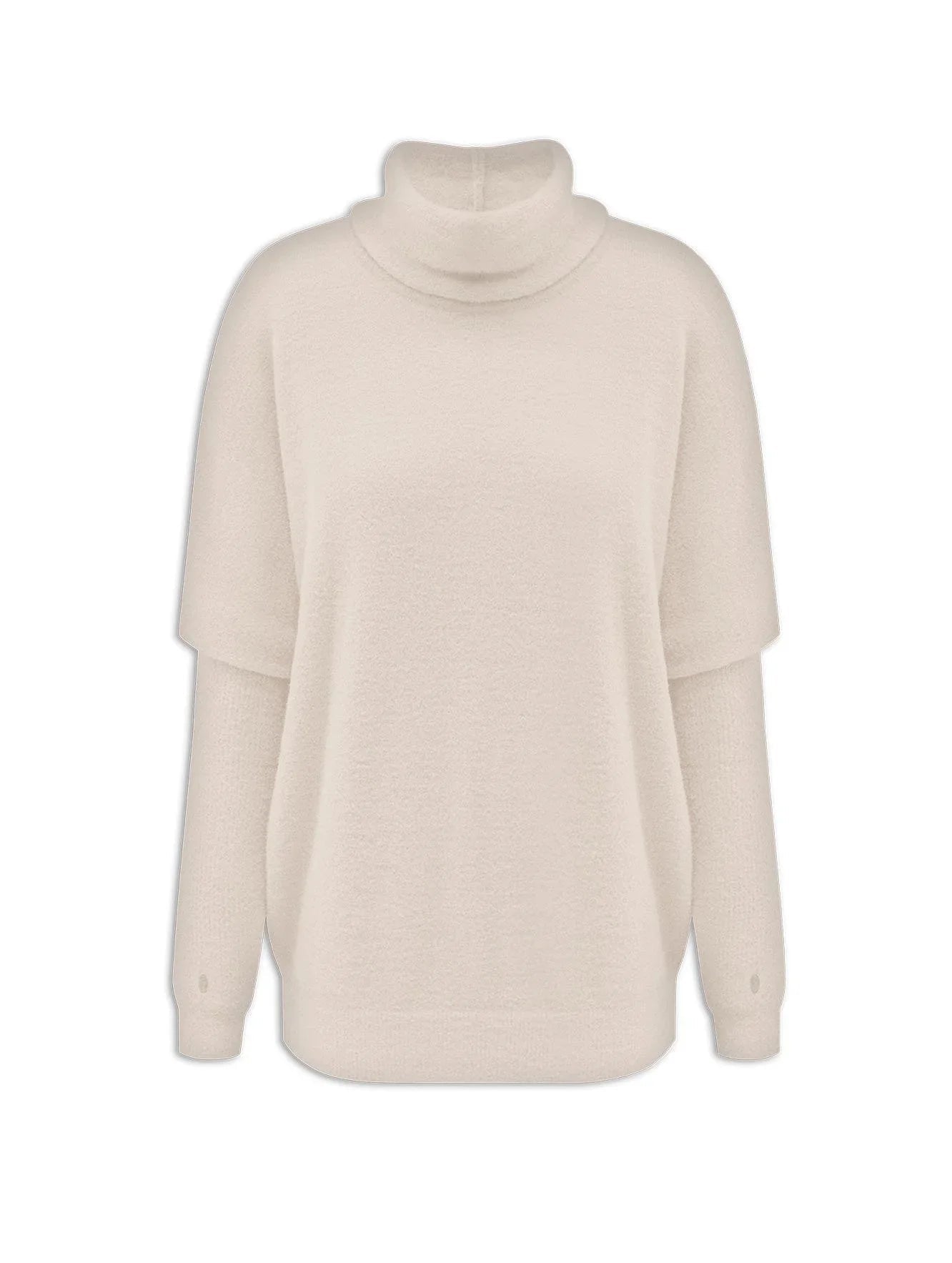 BLUSA FIO PLUMA DE GOLA ALTA COM MANGAS AJUSTADAS