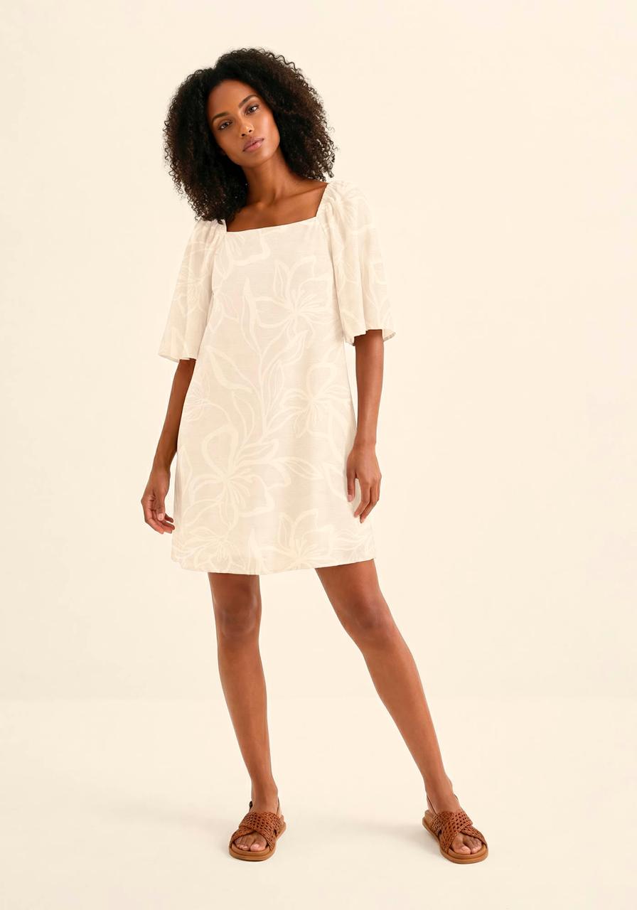 VESTIDO CURTO ESTAMPADO COM MANGA 3/4 LEZ A LEZ