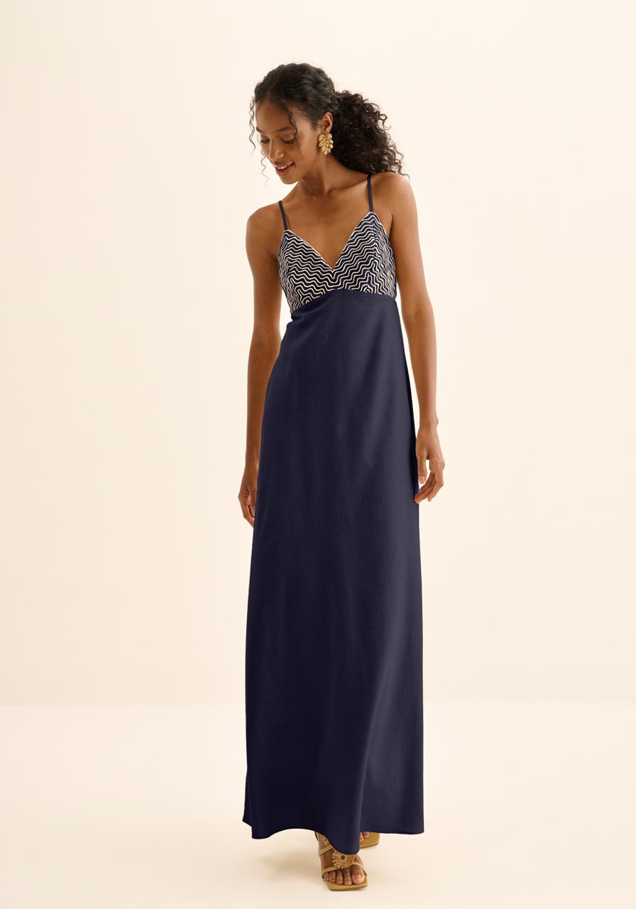 VESTIDO LONGO BORDADO DE ALÇAS COM LINHO LEZ A LEZ