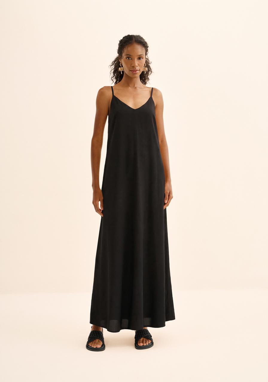 VESTIDO LONGO DE ALÇAS EM VISCOSE LEZ A LEZ