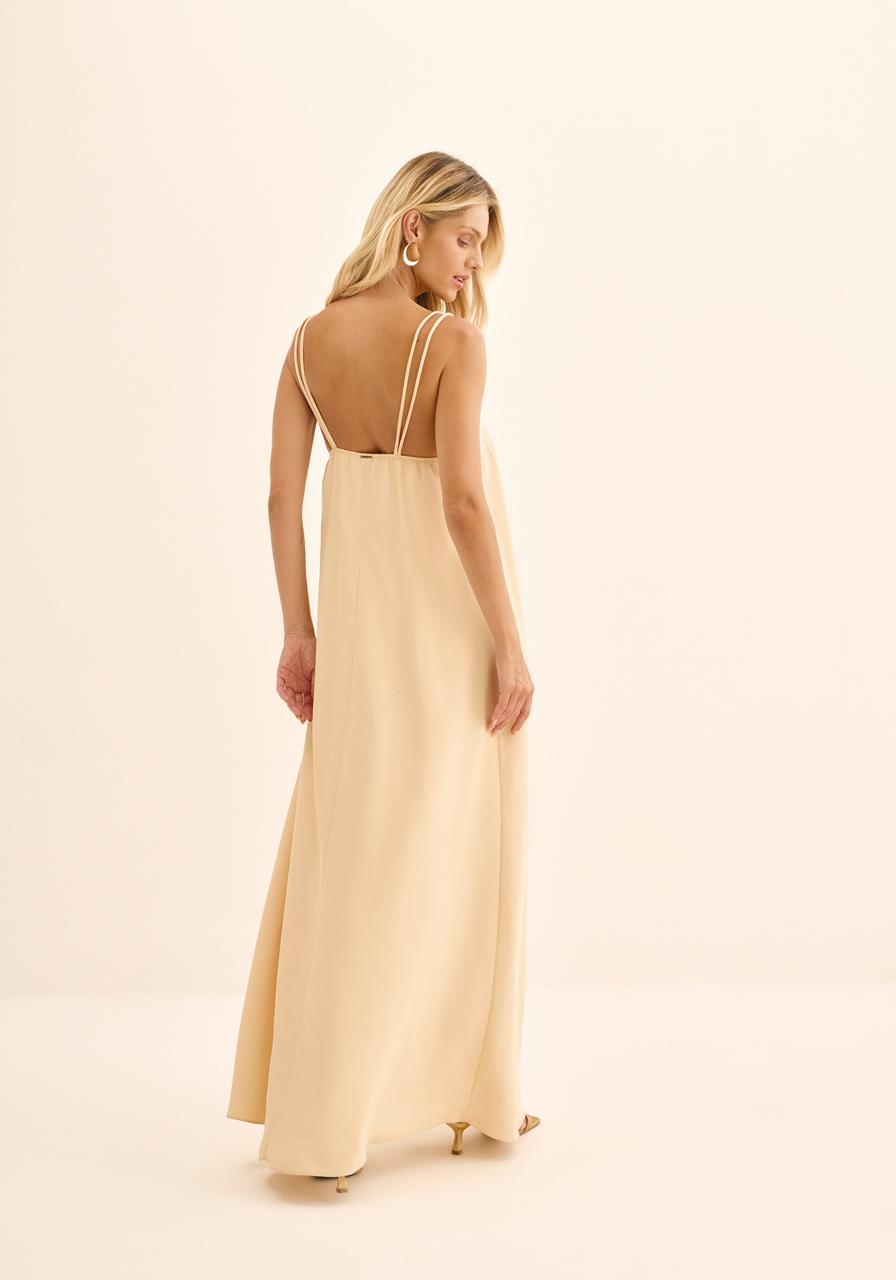 VESTIDO LONGO DE ALÇAS COM AVIAMENTOS LEZ A LEZ
