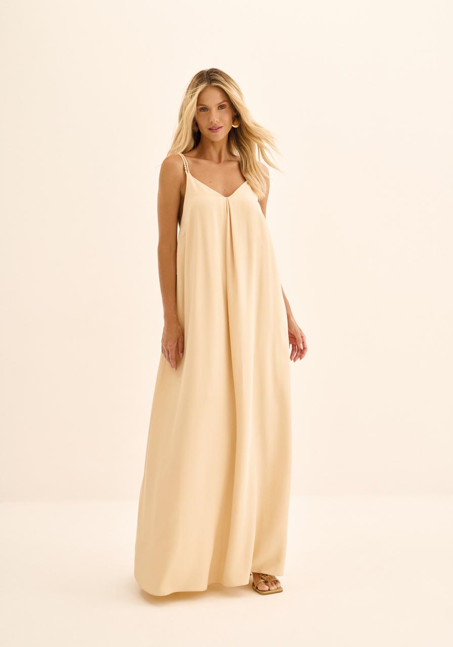 VESTIDO LONGO DE ALÇAS COM AVIAMENTOS LEZ A LEZ