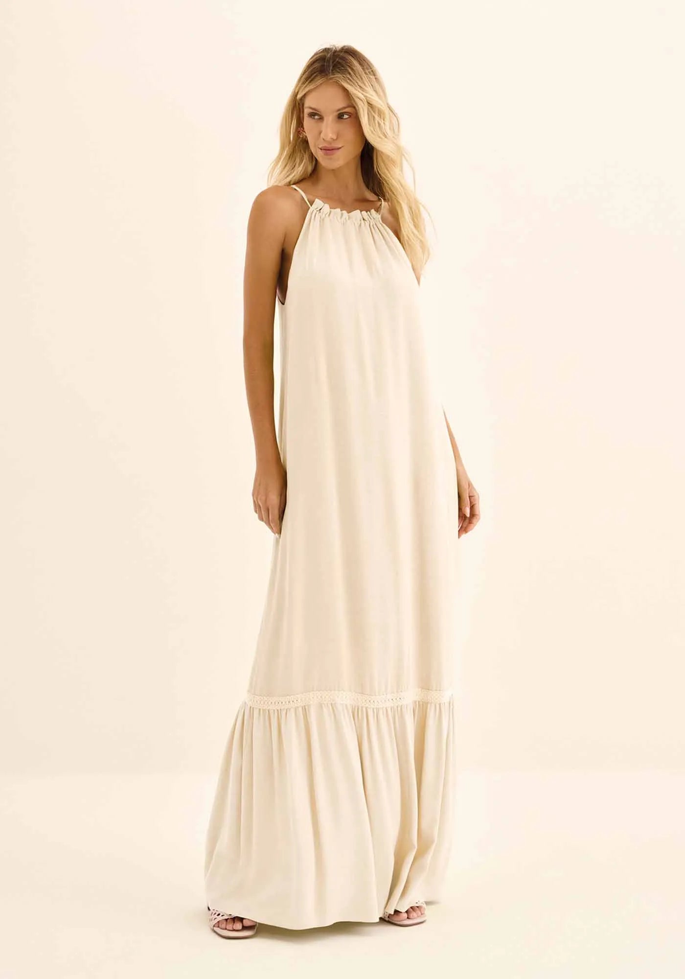 VESTIDO LONGO EM VISCOSE LEZ A LEZ